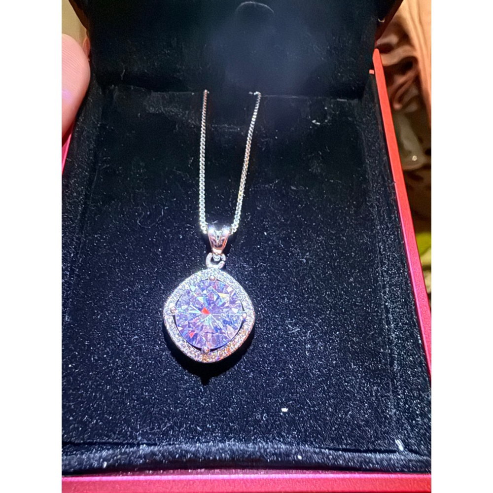 5 Carat Stone Pendant Necklace 18K White Gold Plated Silver Necklace - Picture 6 of 7